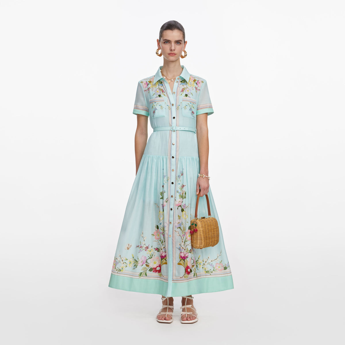 Mint Floral Organza Midi Dress – self-portrait-US