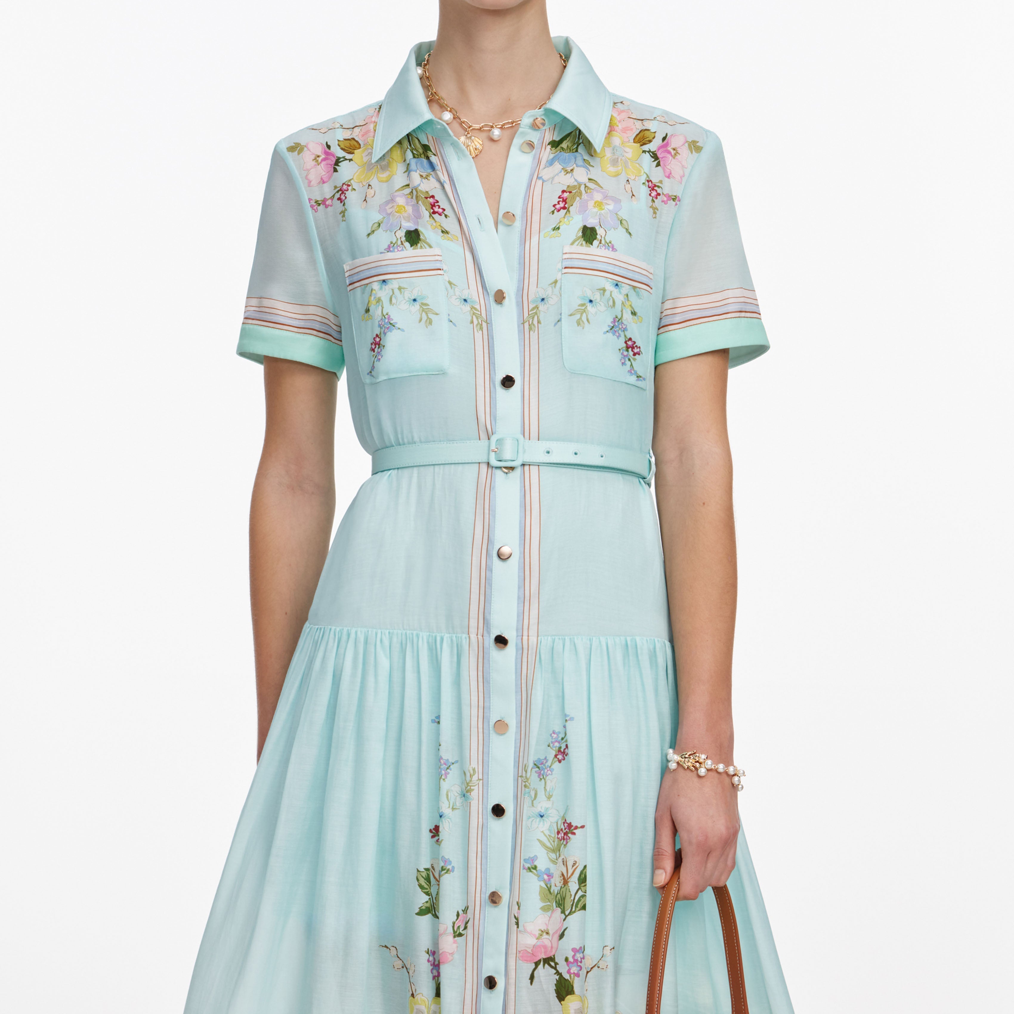 Mint Floral Organza Midi Dress – self-portrait-US