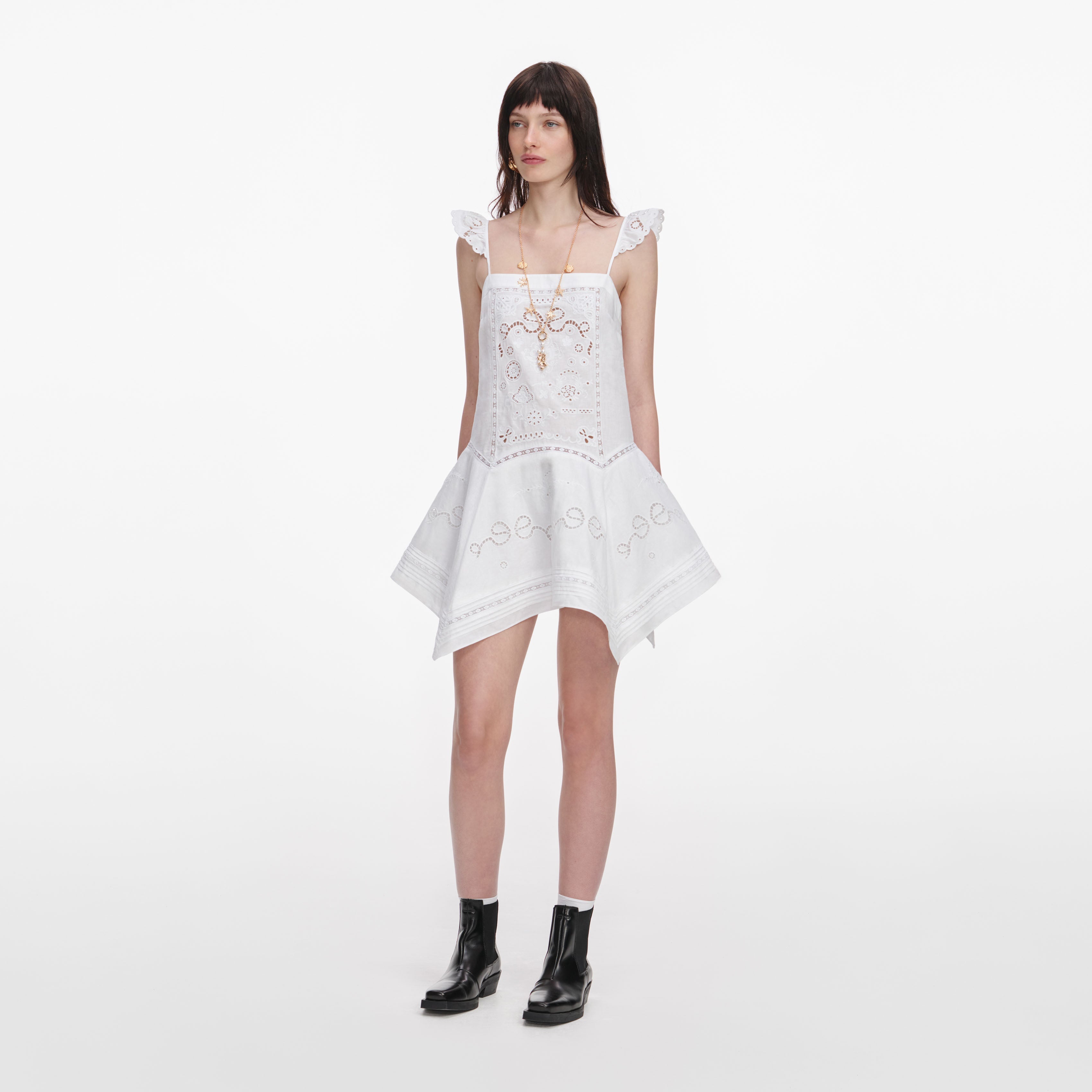White Embroidered Mini Dress – self-portrait-US