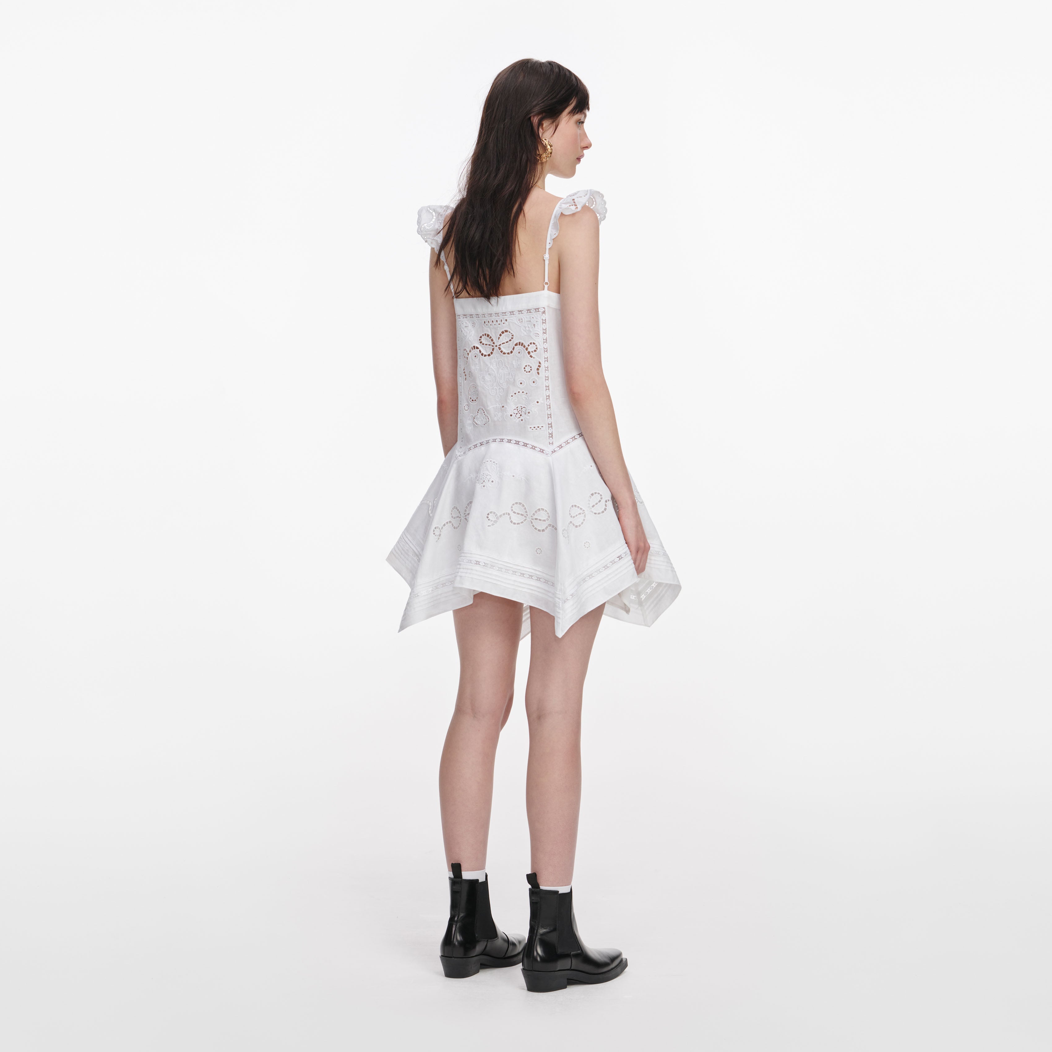White Embroidered Mini Dress – self-portrait-US