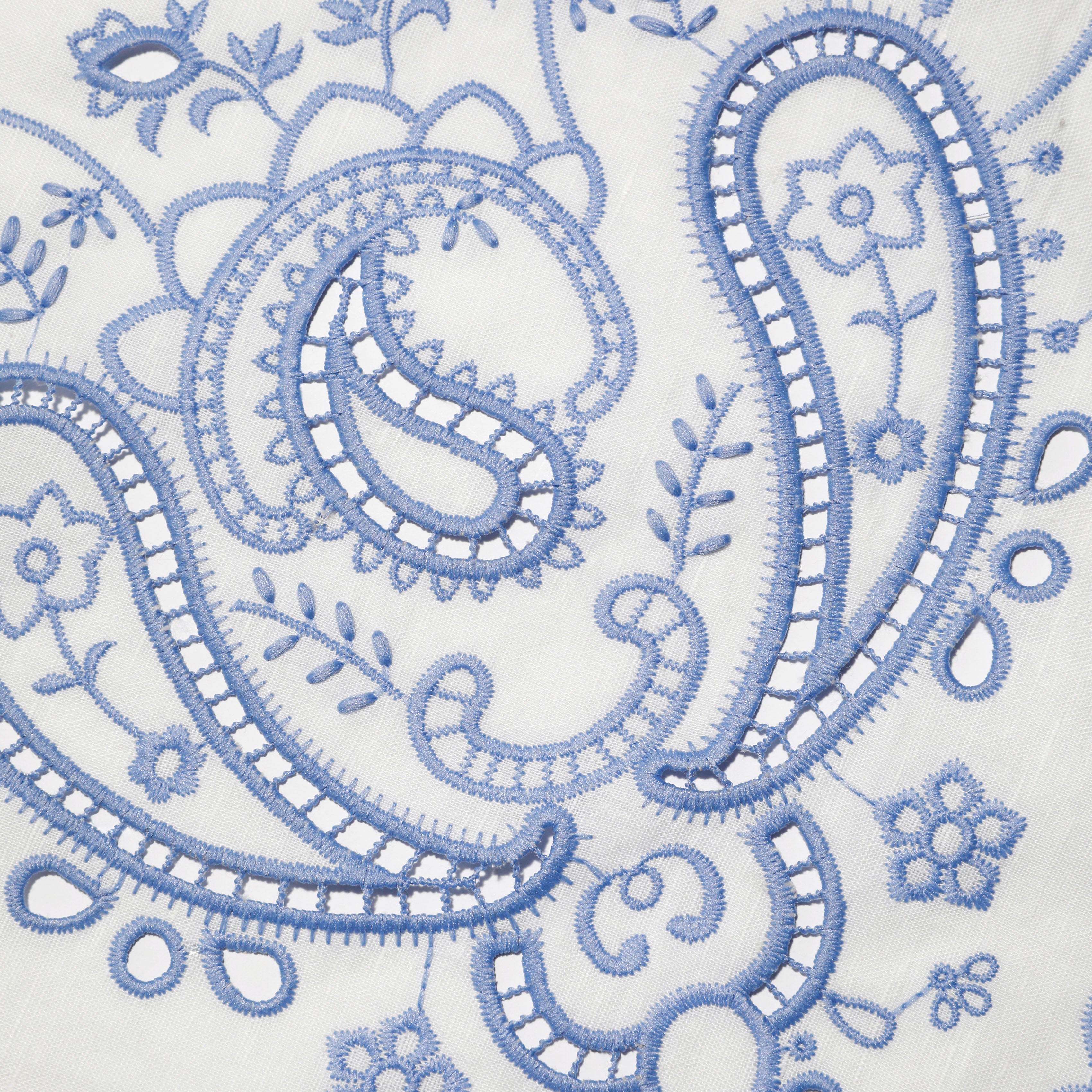 White And Blue Embroidered Linen Top