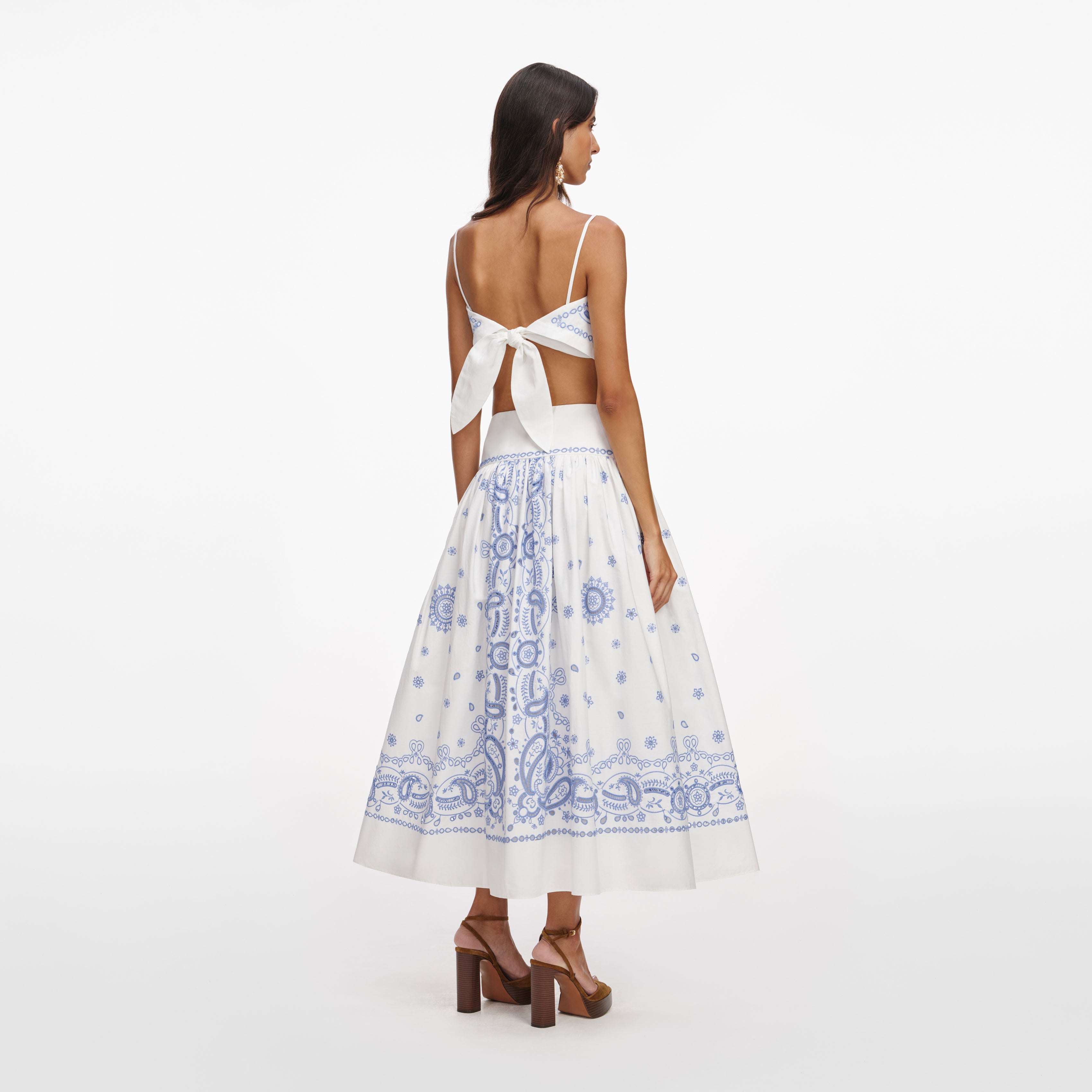 White And Blue Embroidered Linen Skort – self-portrait-US