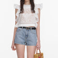 White Ramie Lace Frill Top