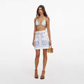 White And Blue Embroidered Mini Skirt