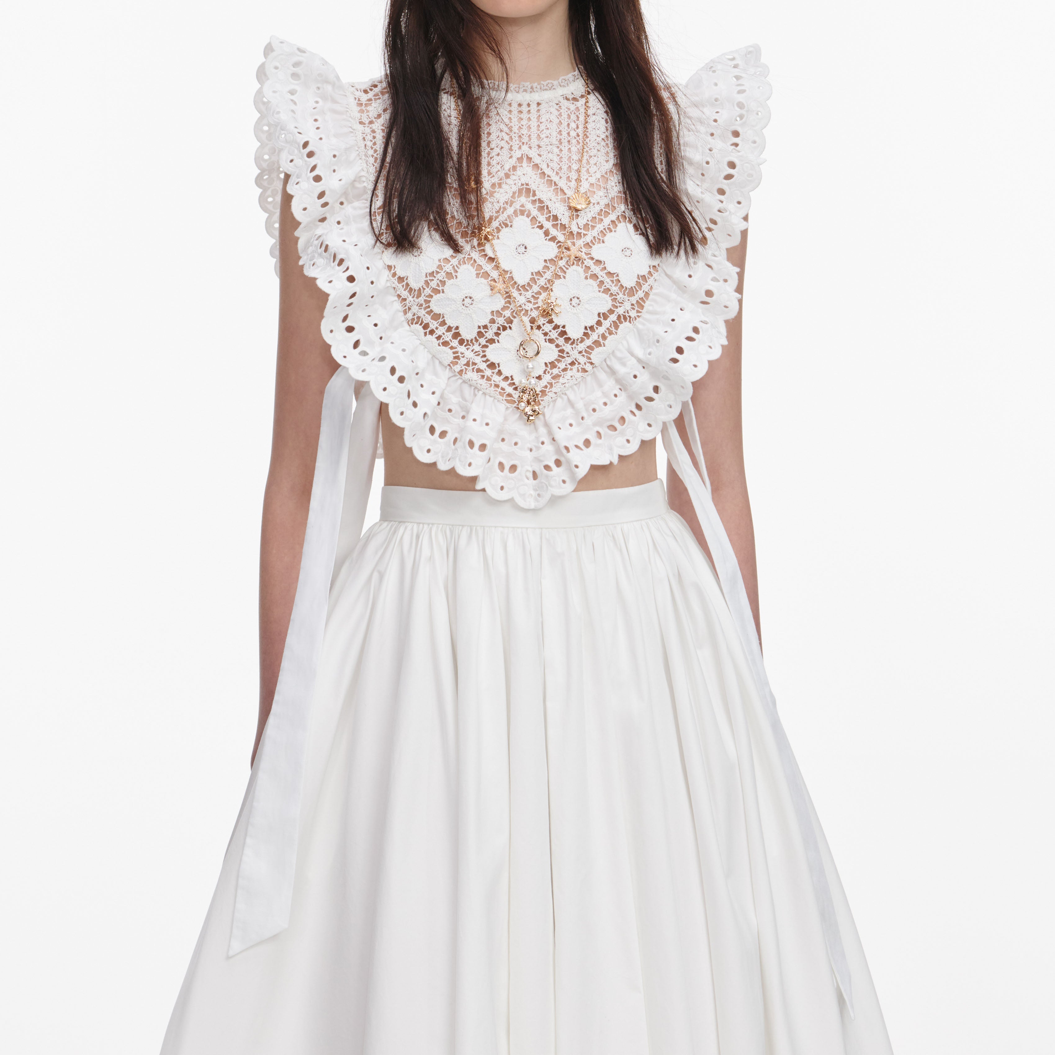 White Crochet Lace Crop Top – self-portrait-US