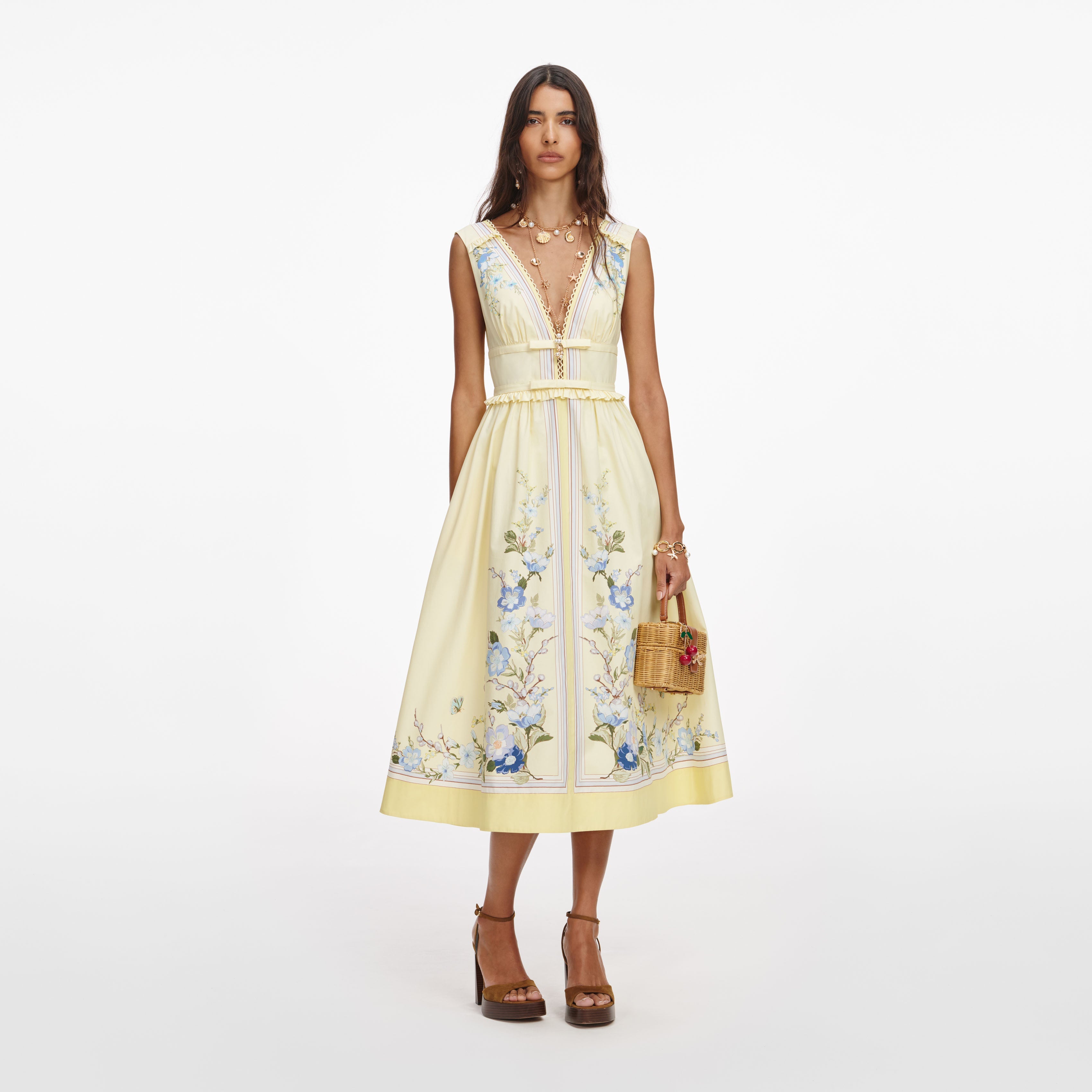 Yellow Floral Cotton Midi Dress