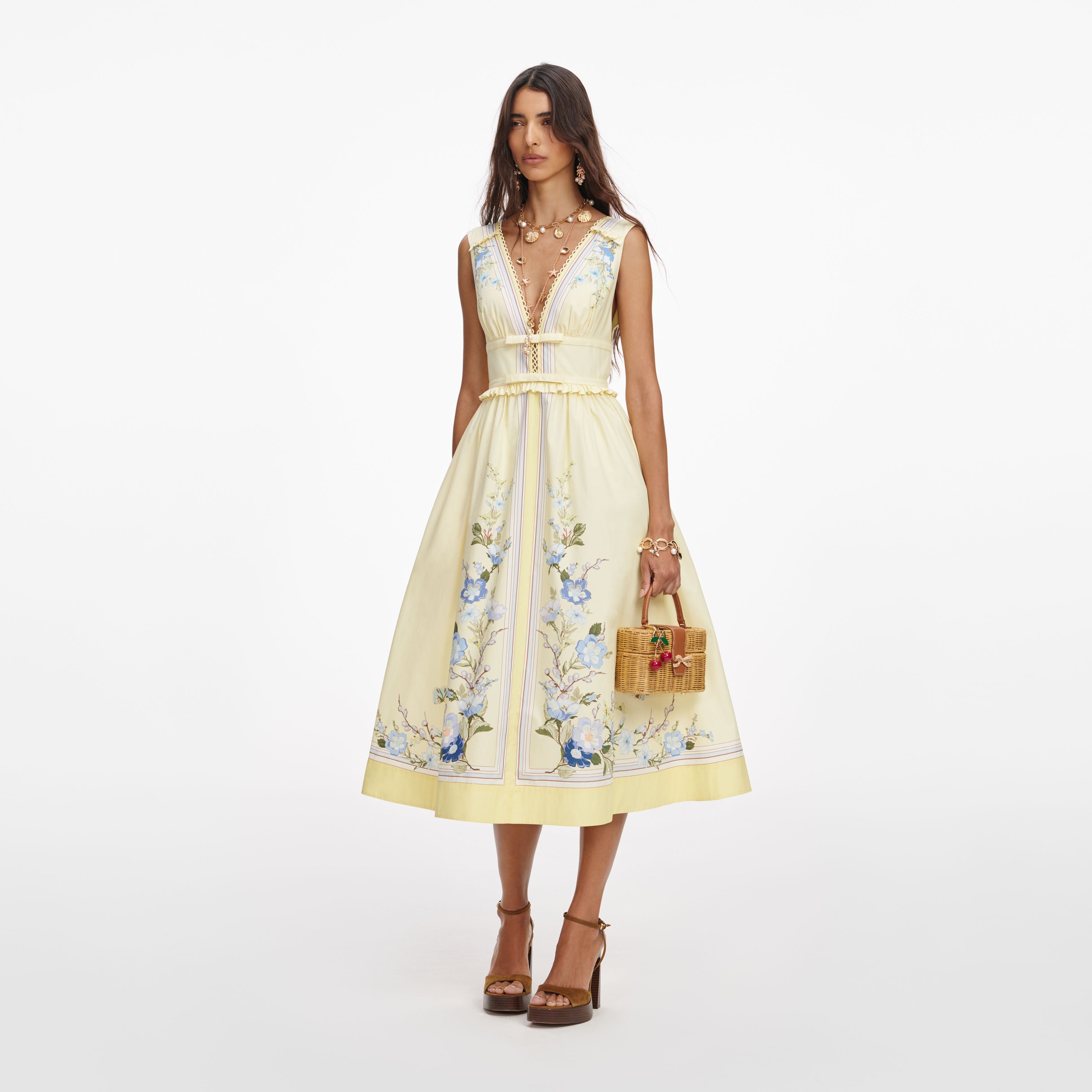 Yellow Floral Midi Dress – self-portrait-US