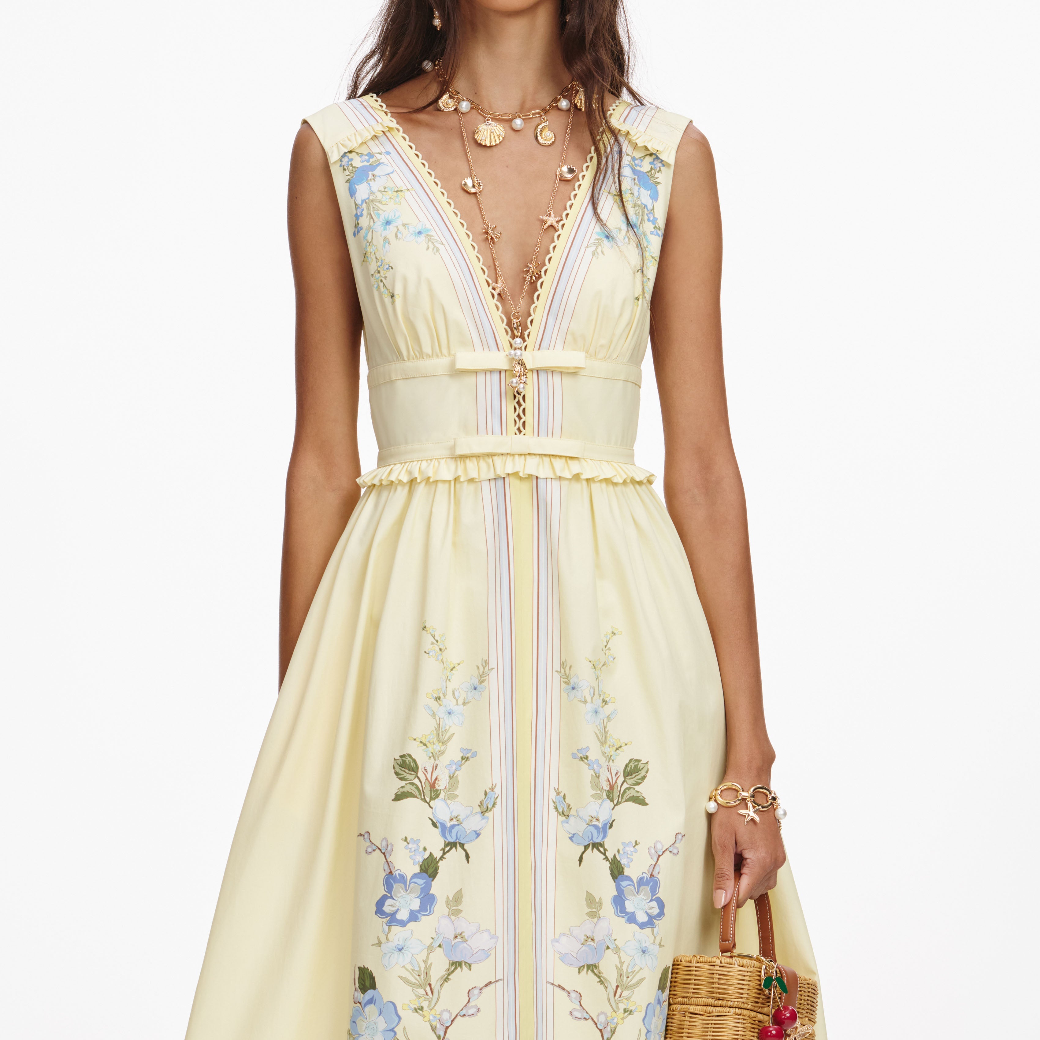 Yellow Floral Cotton Midi Dress