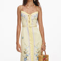 Yellow Floral Silk Midi Dress