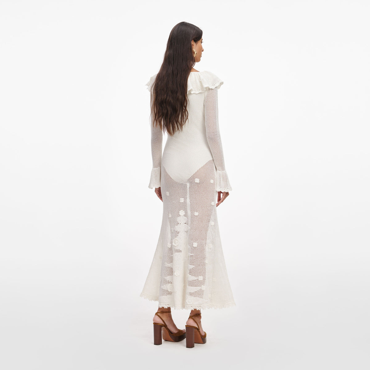 self portrait sweetheart crochet midi dress Self portrait white navy sweetheart corchet