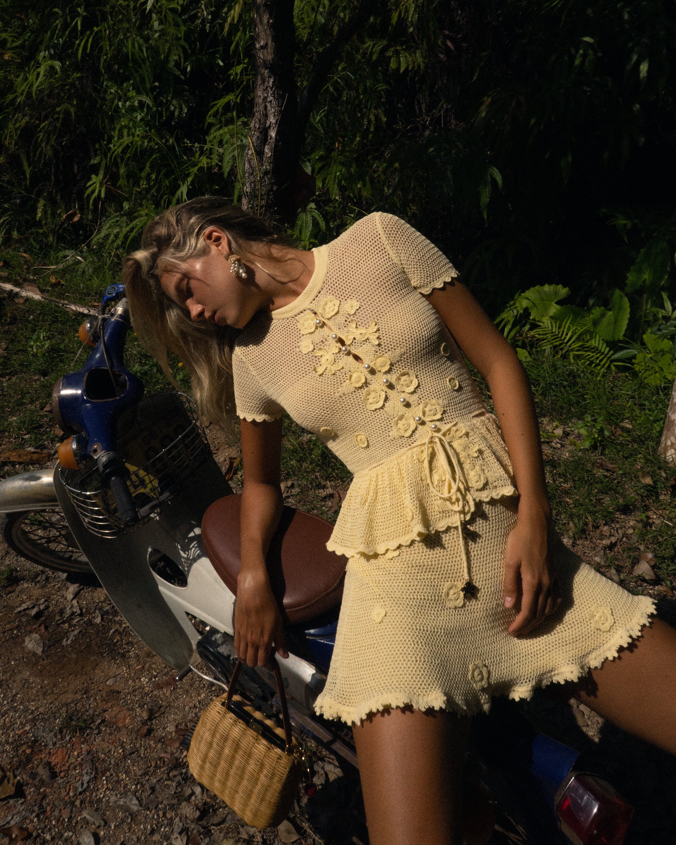 Yellow Floral Crochet Mini Dress
