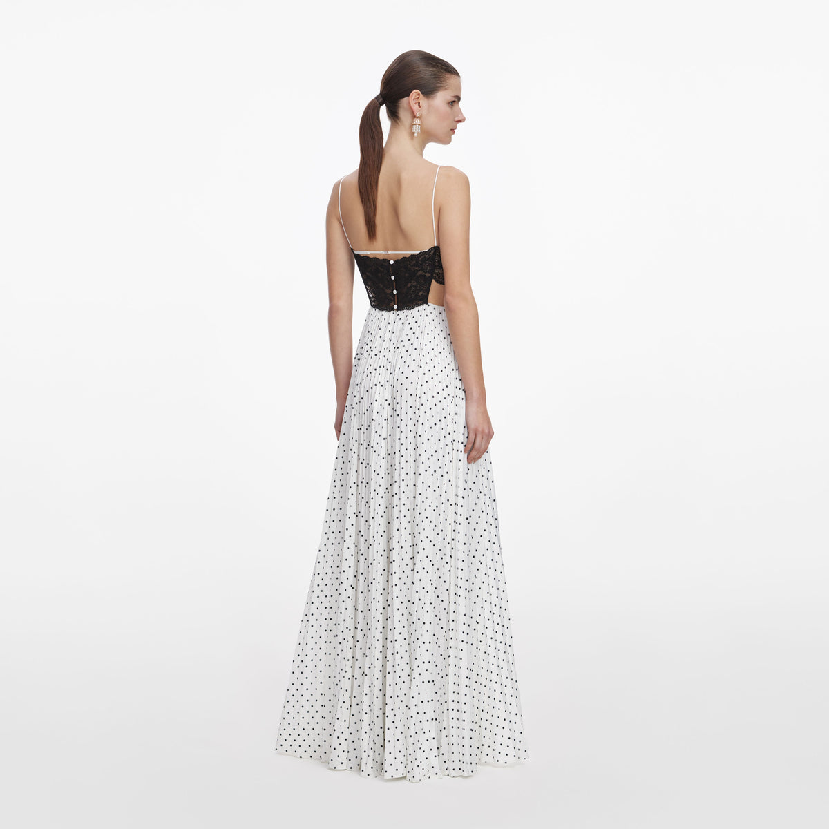 white and black polka dot maxi dress self-portrait - Satin Lace Color:Paris Blooms D230377 1x Women Dress Modern Ethereal A-Line Boho