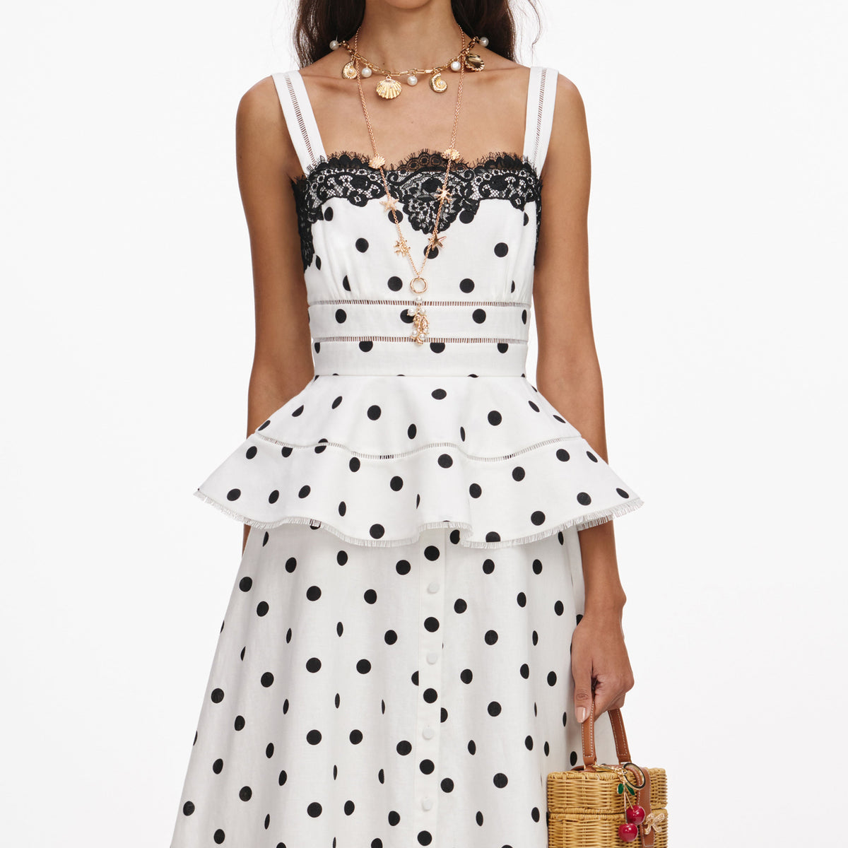 white dress black dots self-portrait - Polka Dot Linen Midi What Color Shoes To Next Use 195259-7TPI-MTW SIZE:MEDIUM
