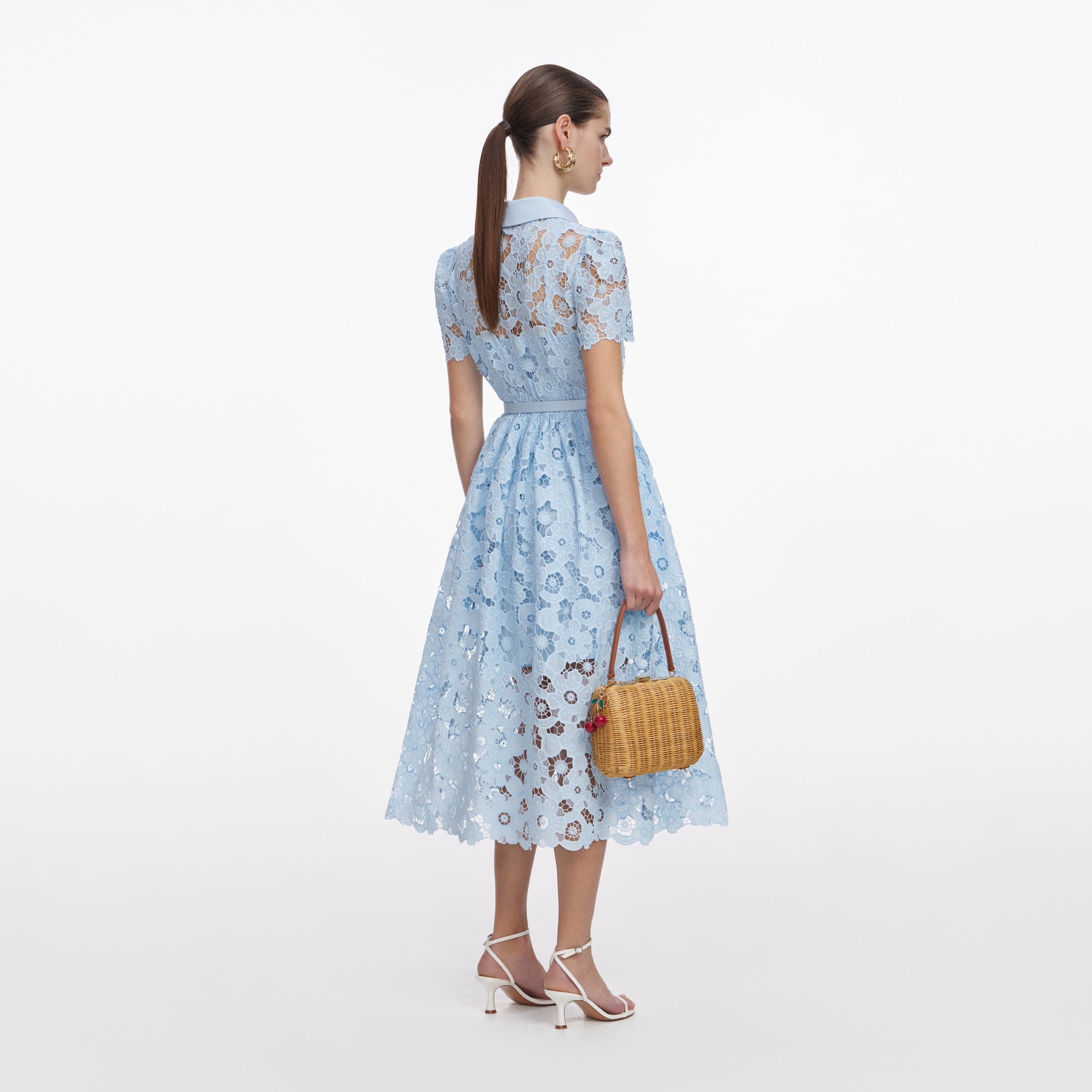 self-portrait - Blue Lace Collared Midi Dress