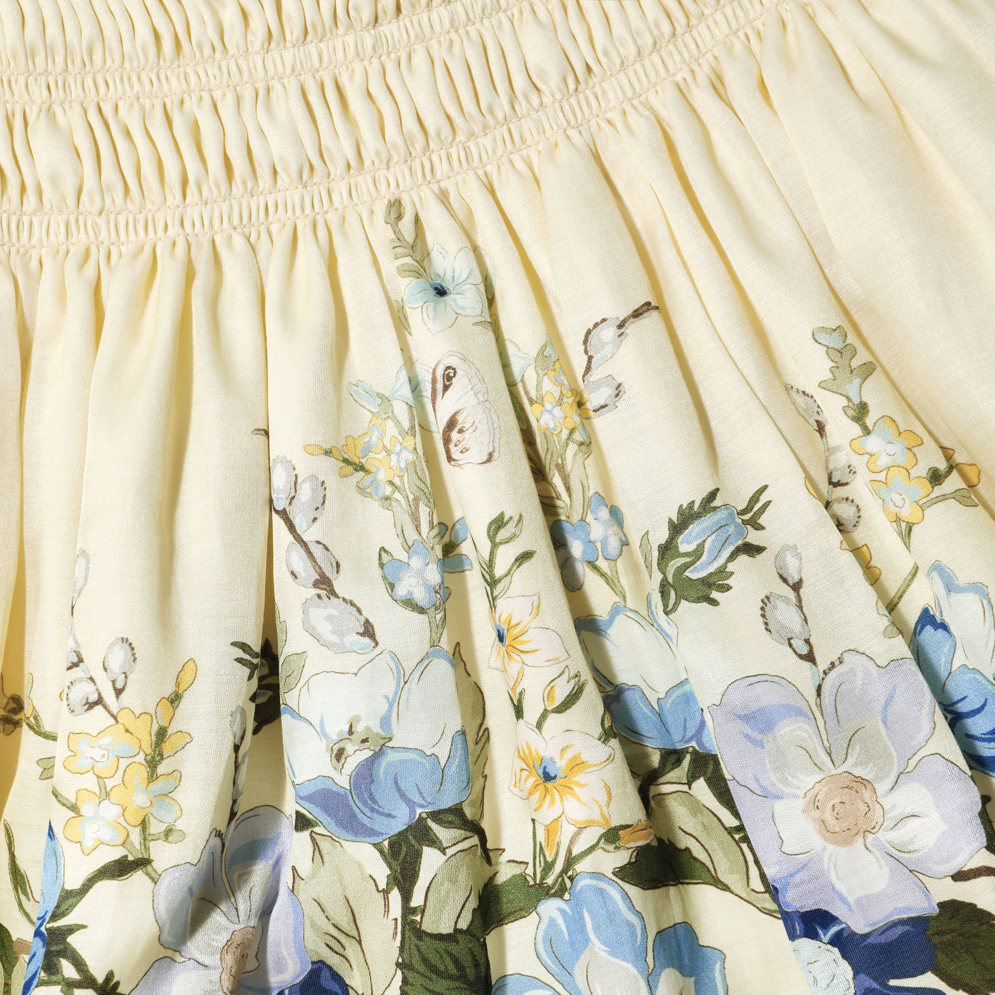 Yellow Floral Organza Ruffle Mini Dress