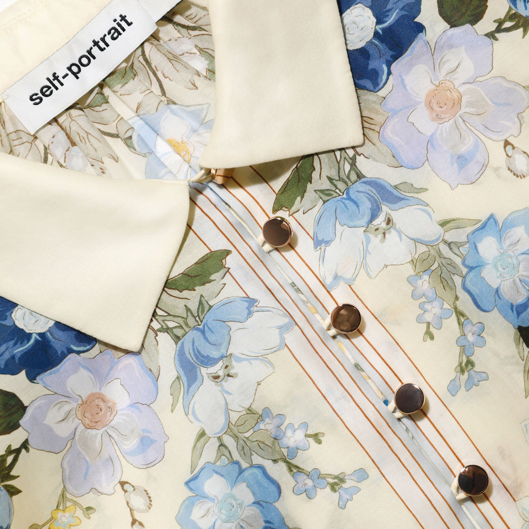 A close up of the fabric for the Yellow Floral Organza Blouse