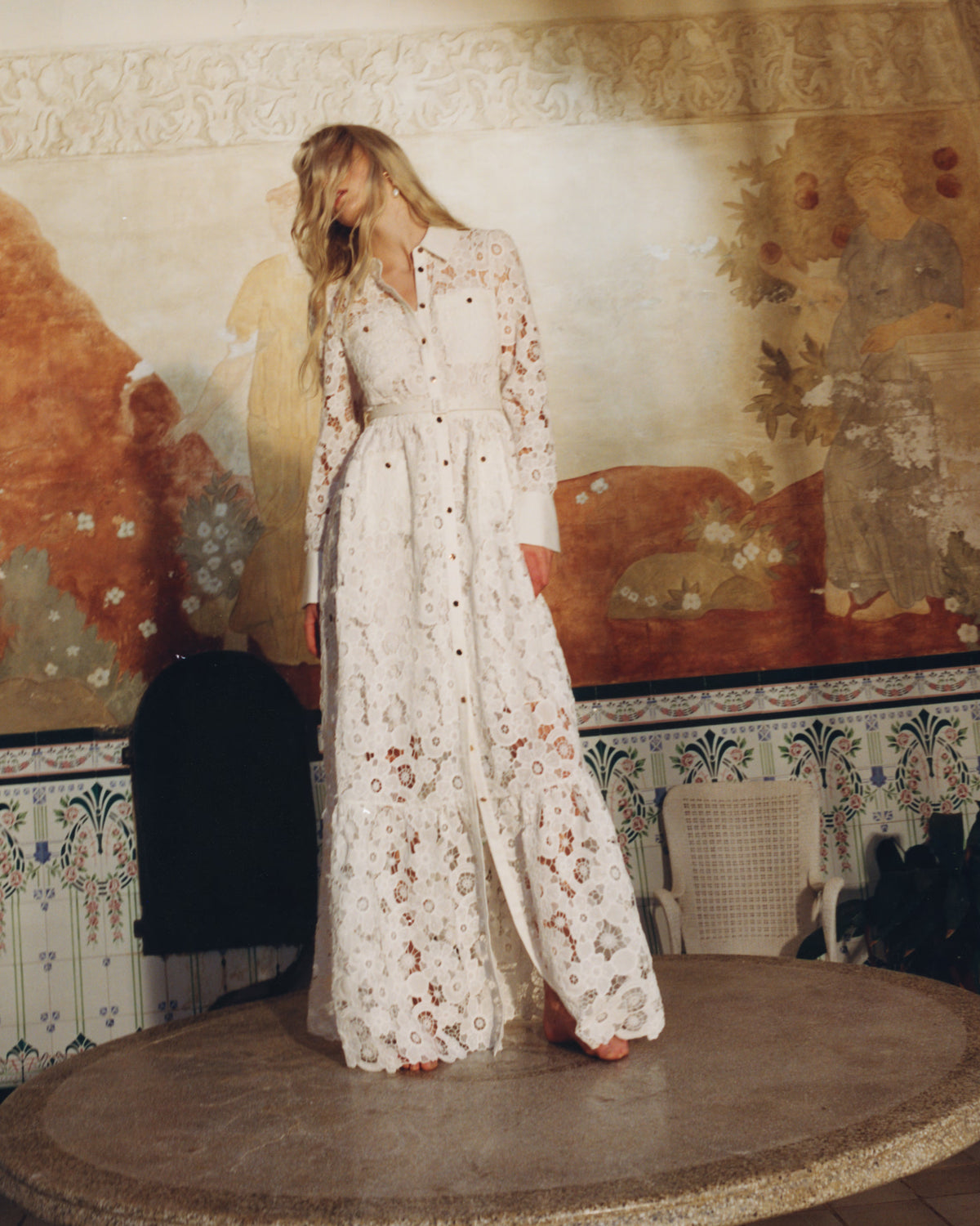 White Lace Collared Maxi Dress – self-portrait-US