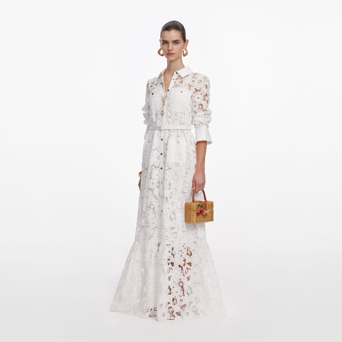 White Lace Collared Maxi Dress – self-portrait-US