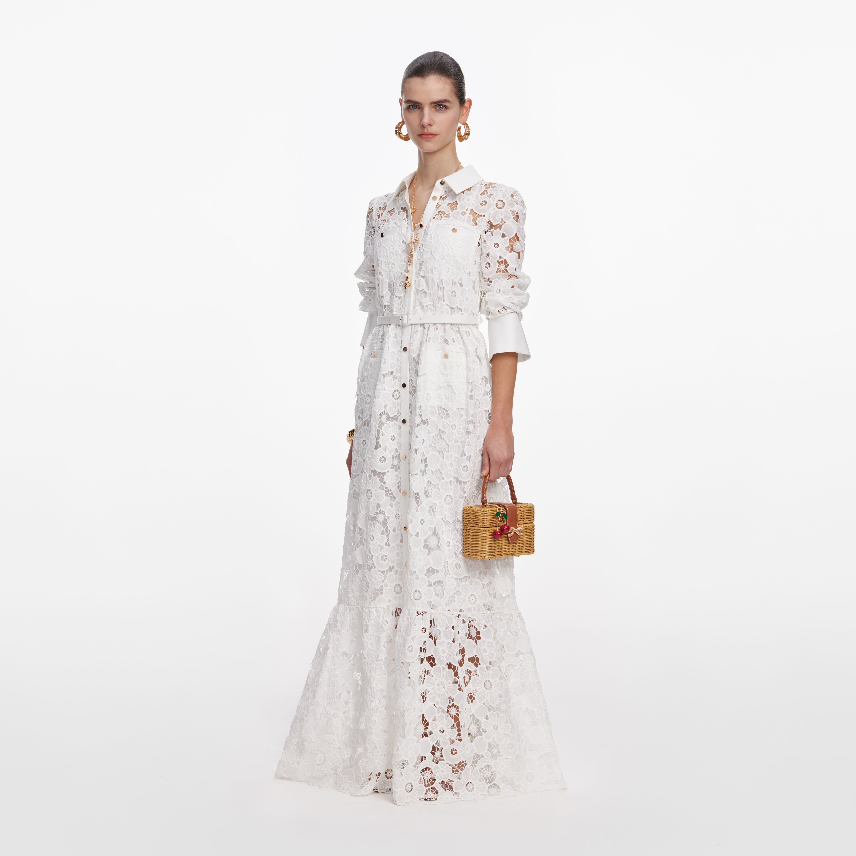 White Lace Collared Maxi Dress