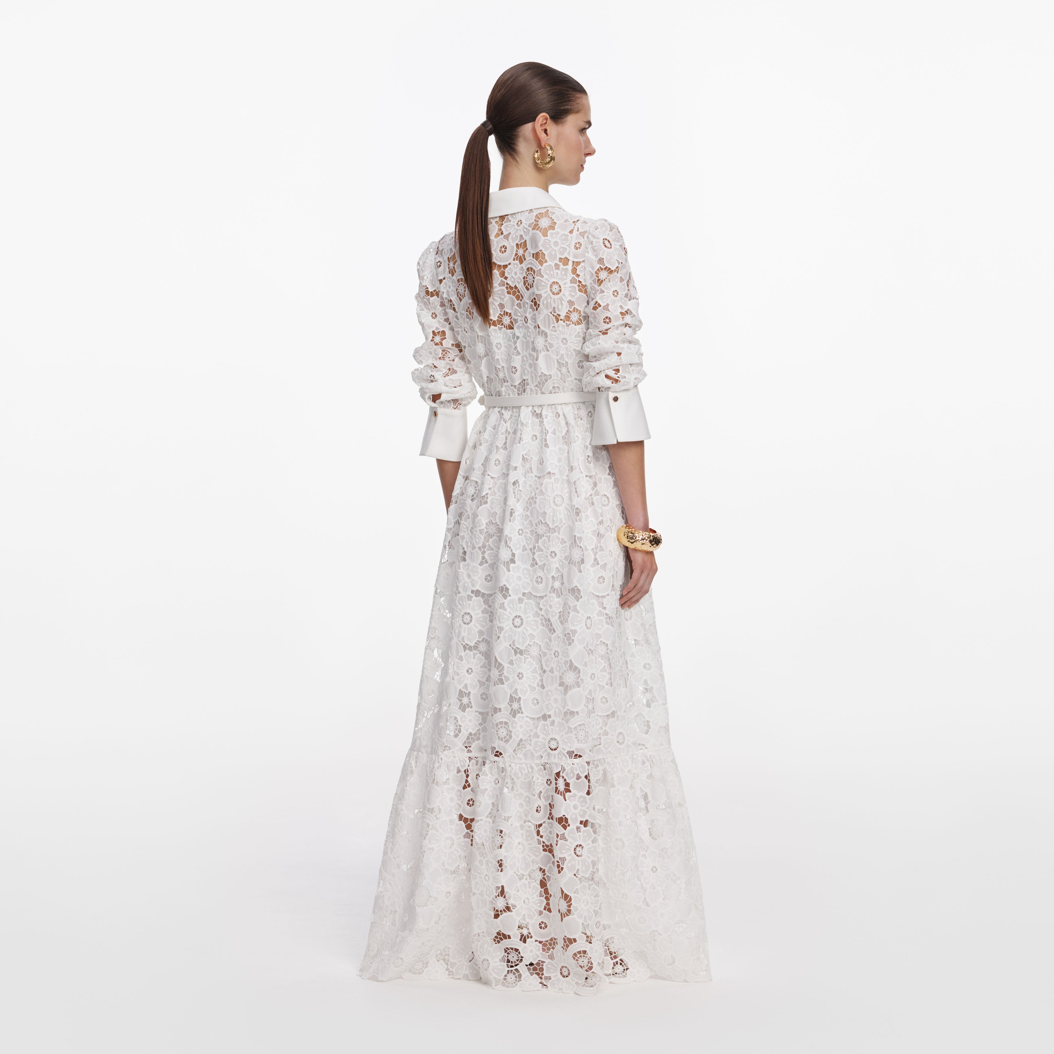 White Lace Collared Maxi Dress – self-portrait-US