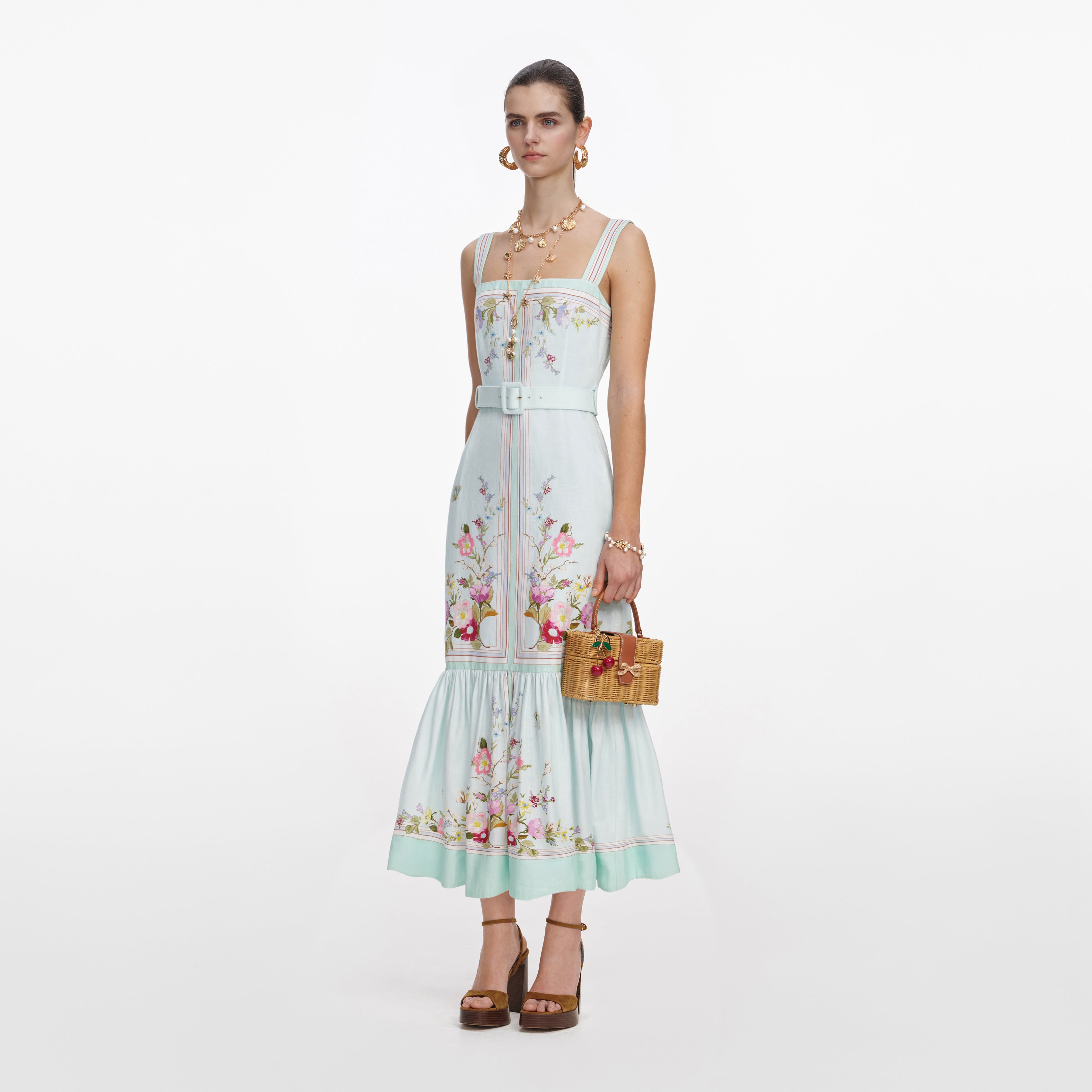 Mint Floral Organza Midi Dress – self-portrait-US