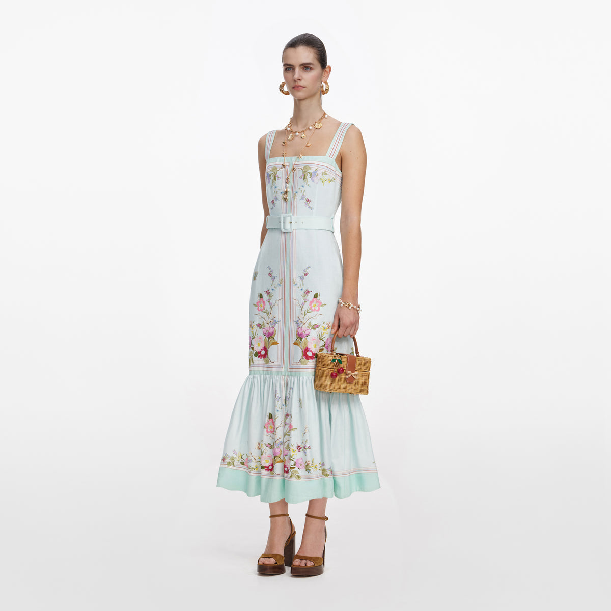 self portrait green floral dress self-portrait Mint Linen in Baby Blue Winter22