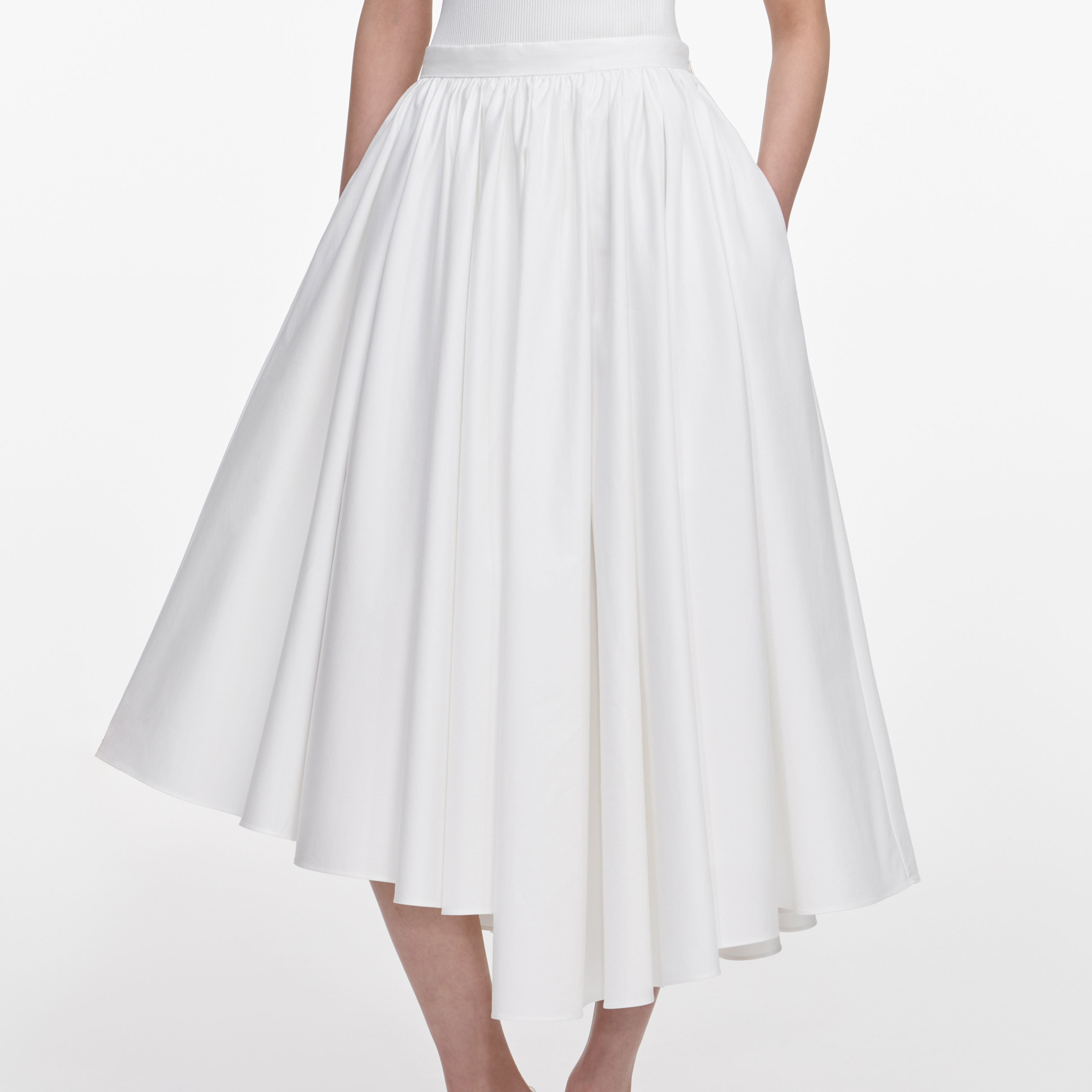 White Cotton Poplin Midi Skirt – self-portrait-US