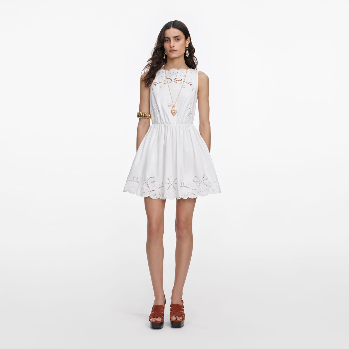 self-portrait - White Cotton Embroidered Mini Dress