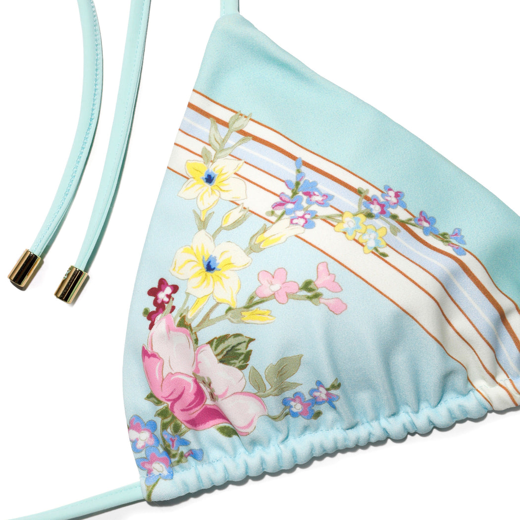 A close up of the fabric for the Mint Floral Bikini Top