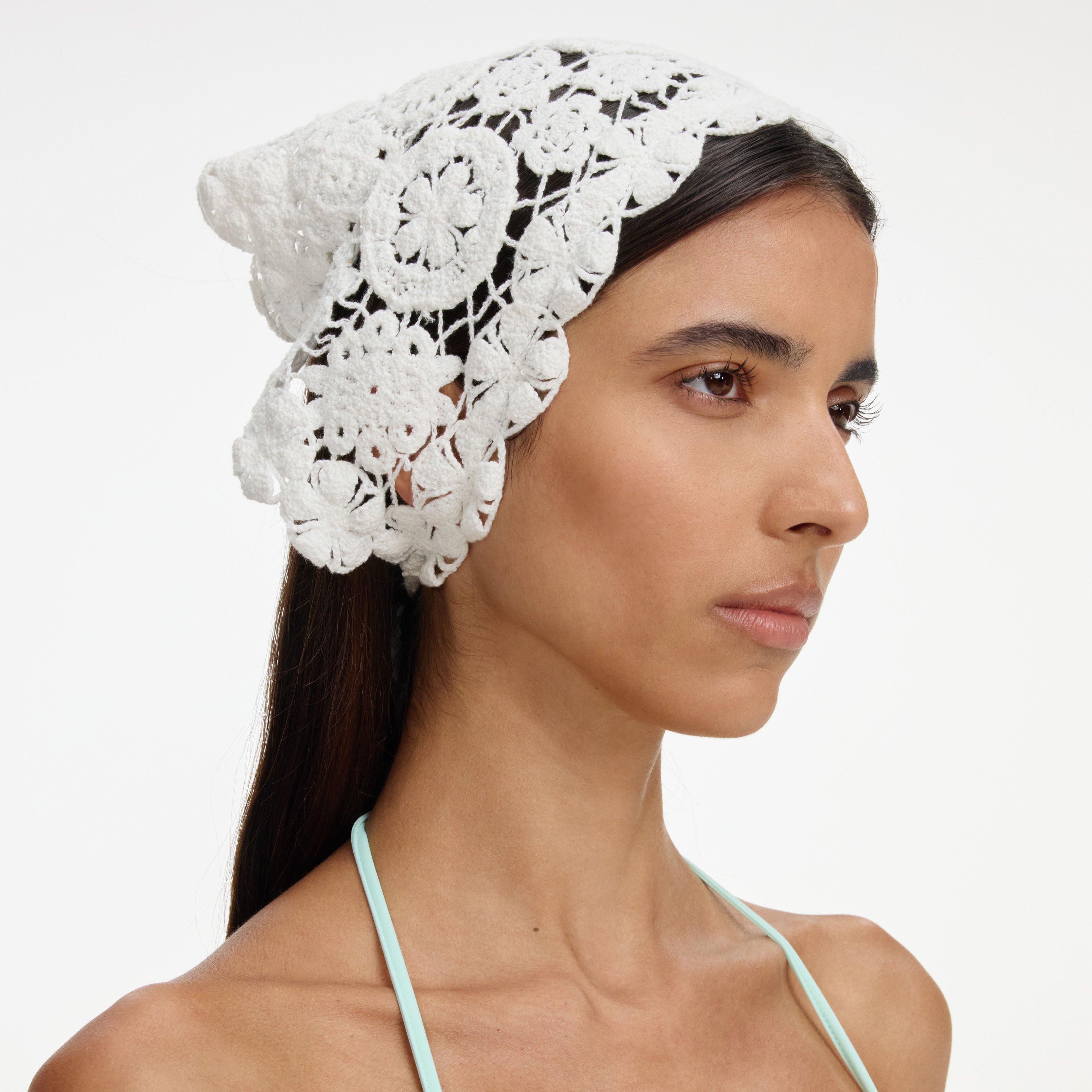 White Crochet Bandana – self-portrait-US
