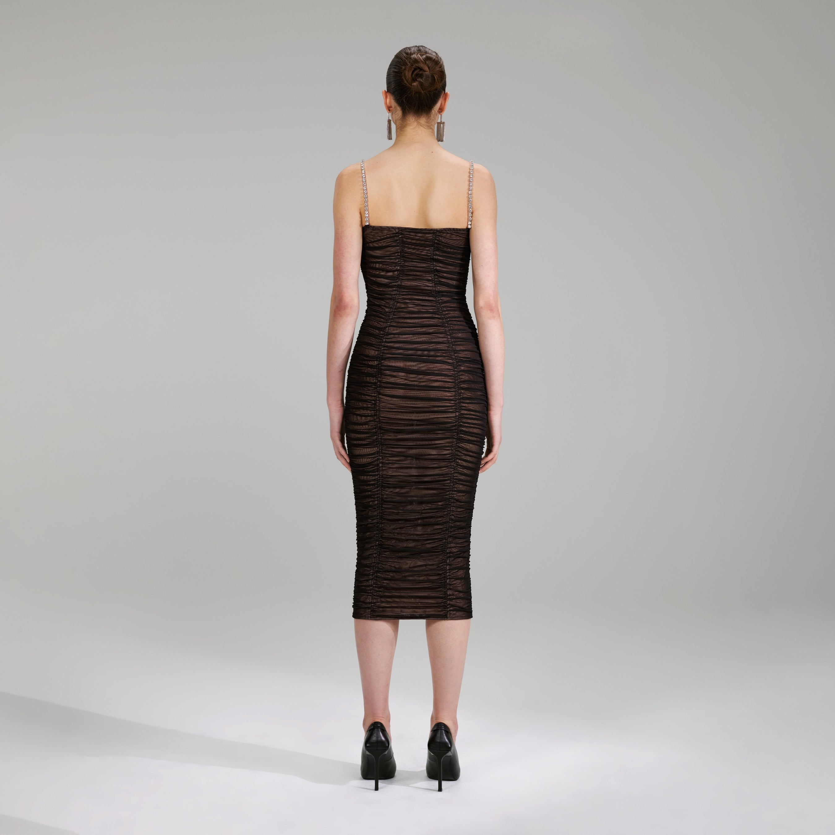 Black Power Mesh Midi Dress