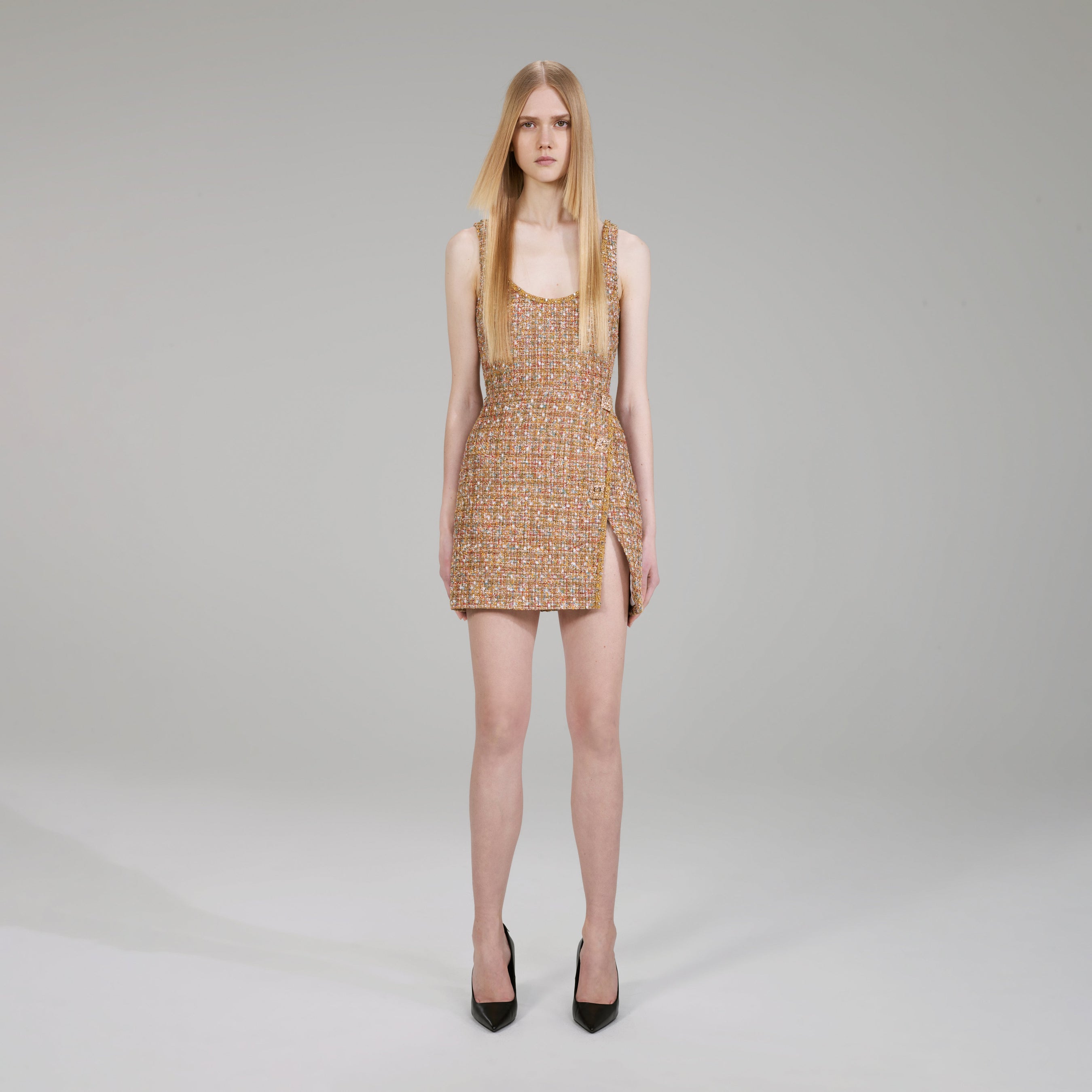 Gold Tinsel Bouclé Mini Dress