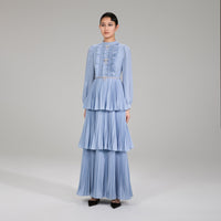 Pastel Blue Ruffled Bib Maxi Dress