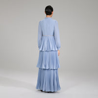 Pastel Blue Ruffled Bib Maxi Dress