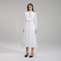 Ivory Ruffled Bib Midi Dress