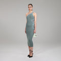 Pale Green One Shoulder Ribbed Knit Dress