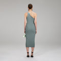 Pale Green One Shoulder Ribbed Knit Dress
