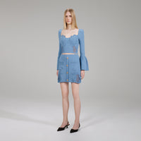 Pastel Blue Lace Insert Ribbed Knit Skirt