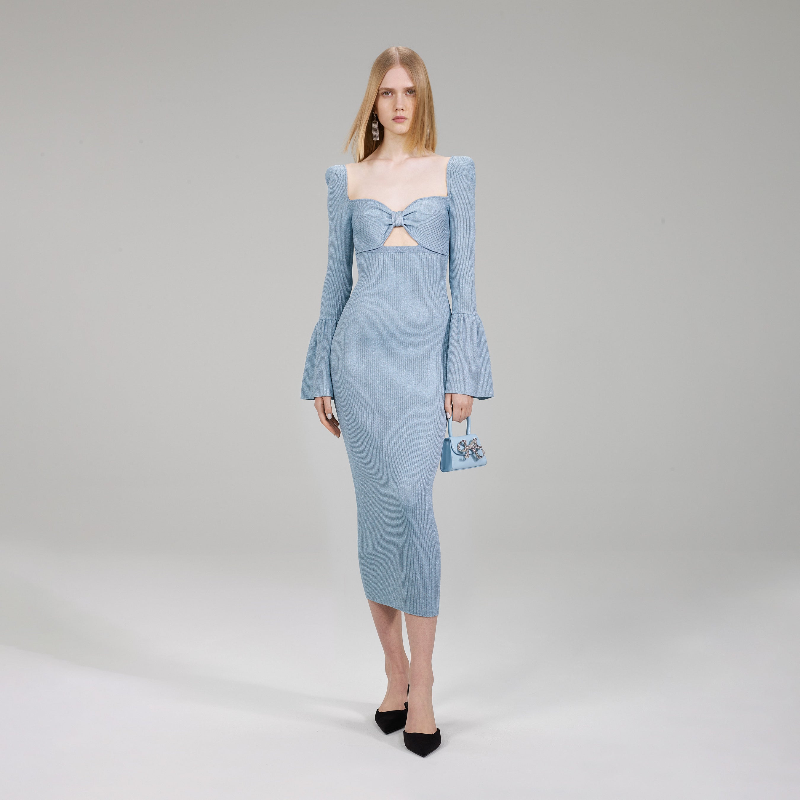 Light Blue Lurex Knit Midi Dress