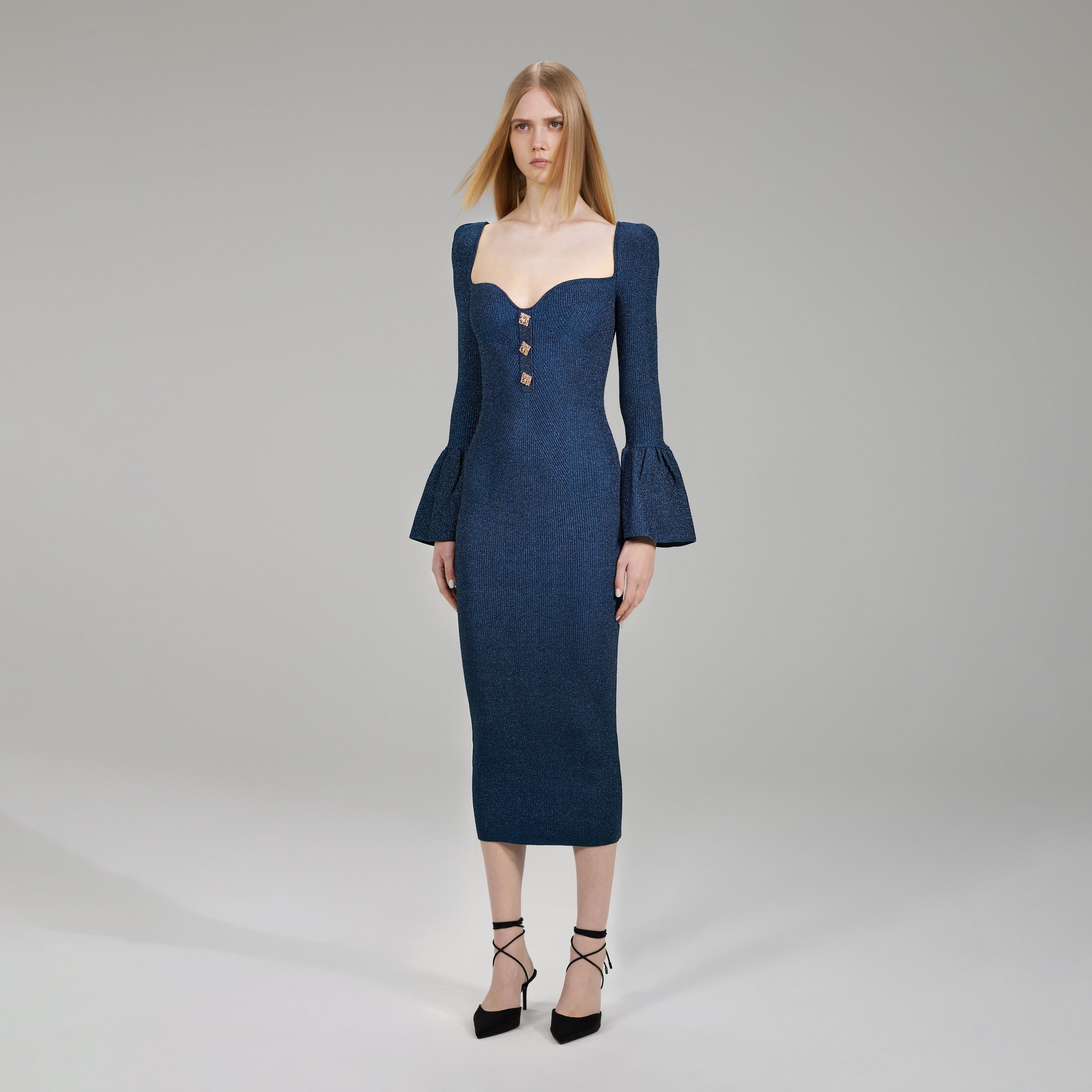 Dark Blue Lurex Knit Midi Dress