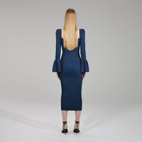 Dark Blue Lurex Knit Midi Dress