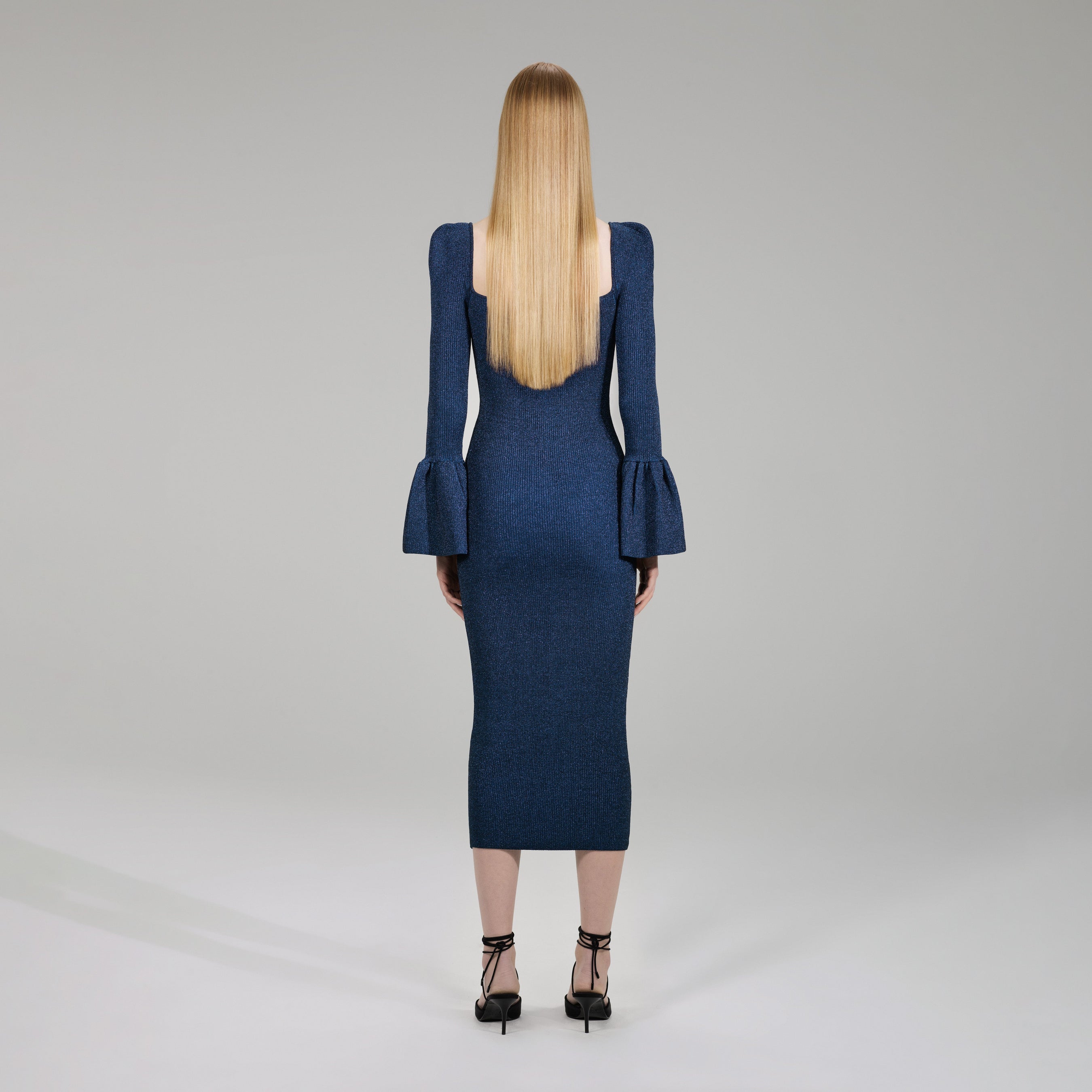 Dark Blue Lurex Knit Midi Dress