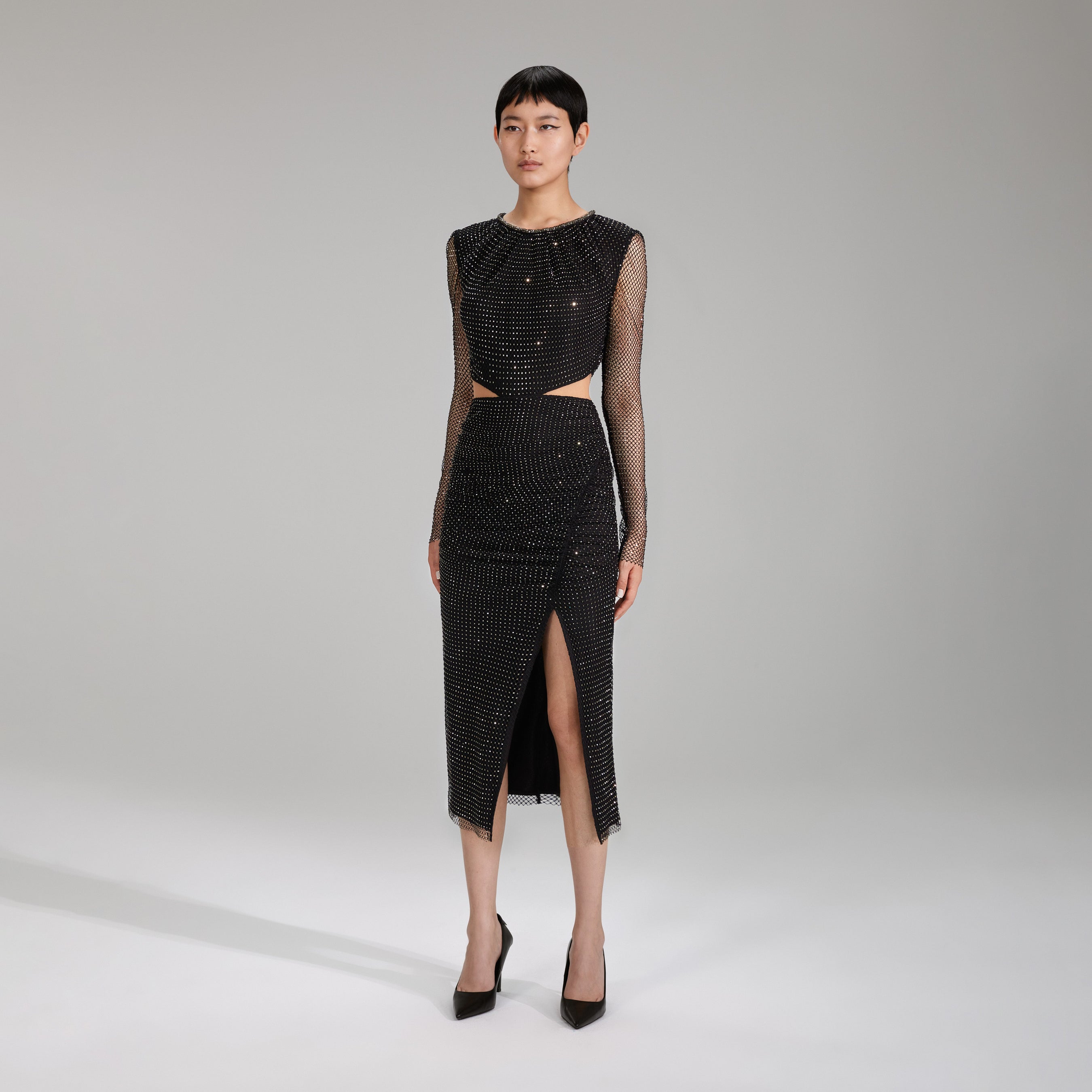 Diamanté Fishnet Midi Dress