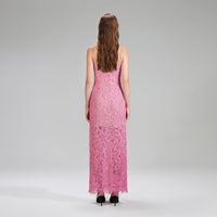 Pink Corded Lace Midi Dress