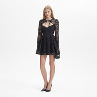 Black Lace Tie-Neck Mini Dress