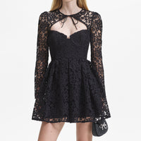 Black Lace Tie-Neck Mini Dress