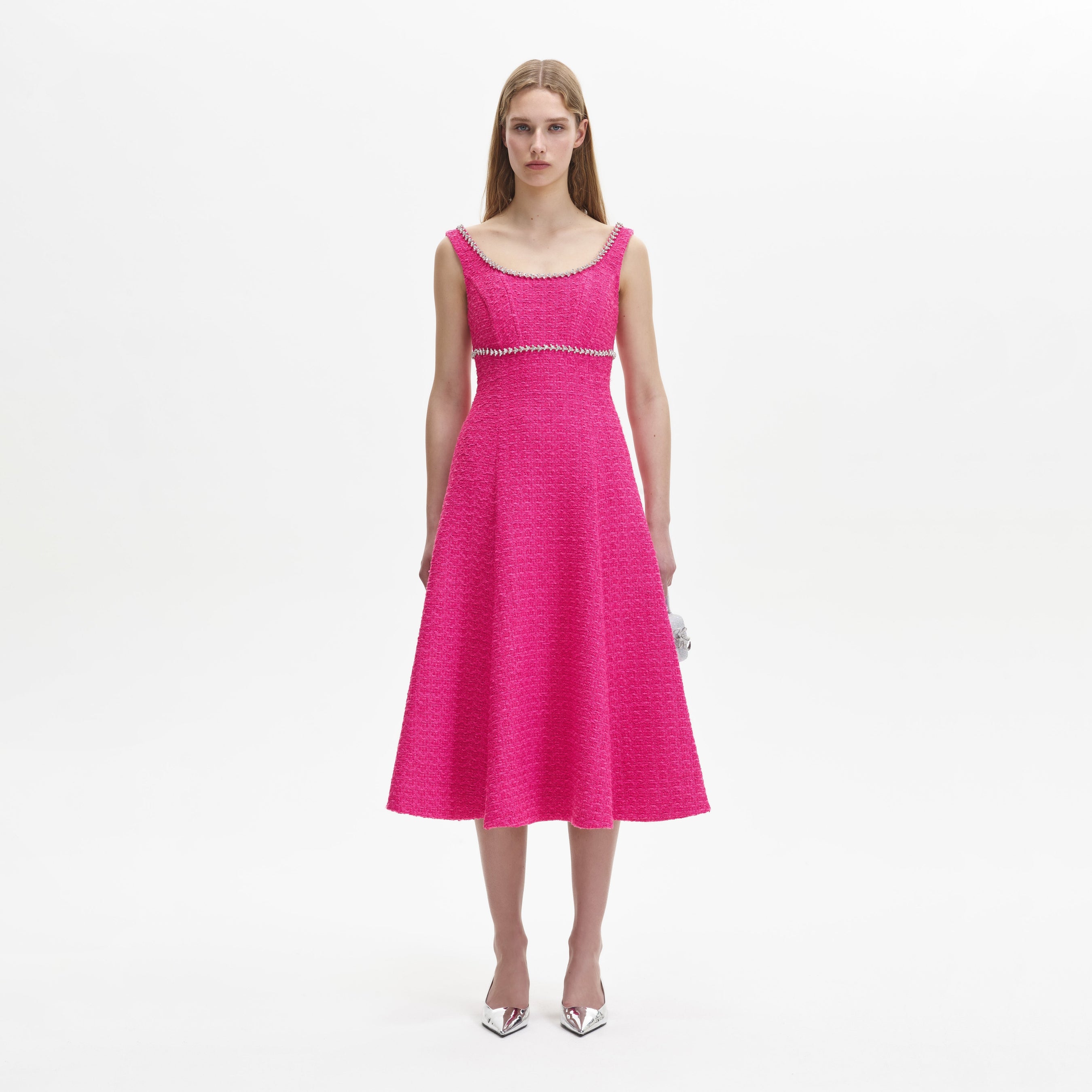 Fuchsia Boucle Midi Dress