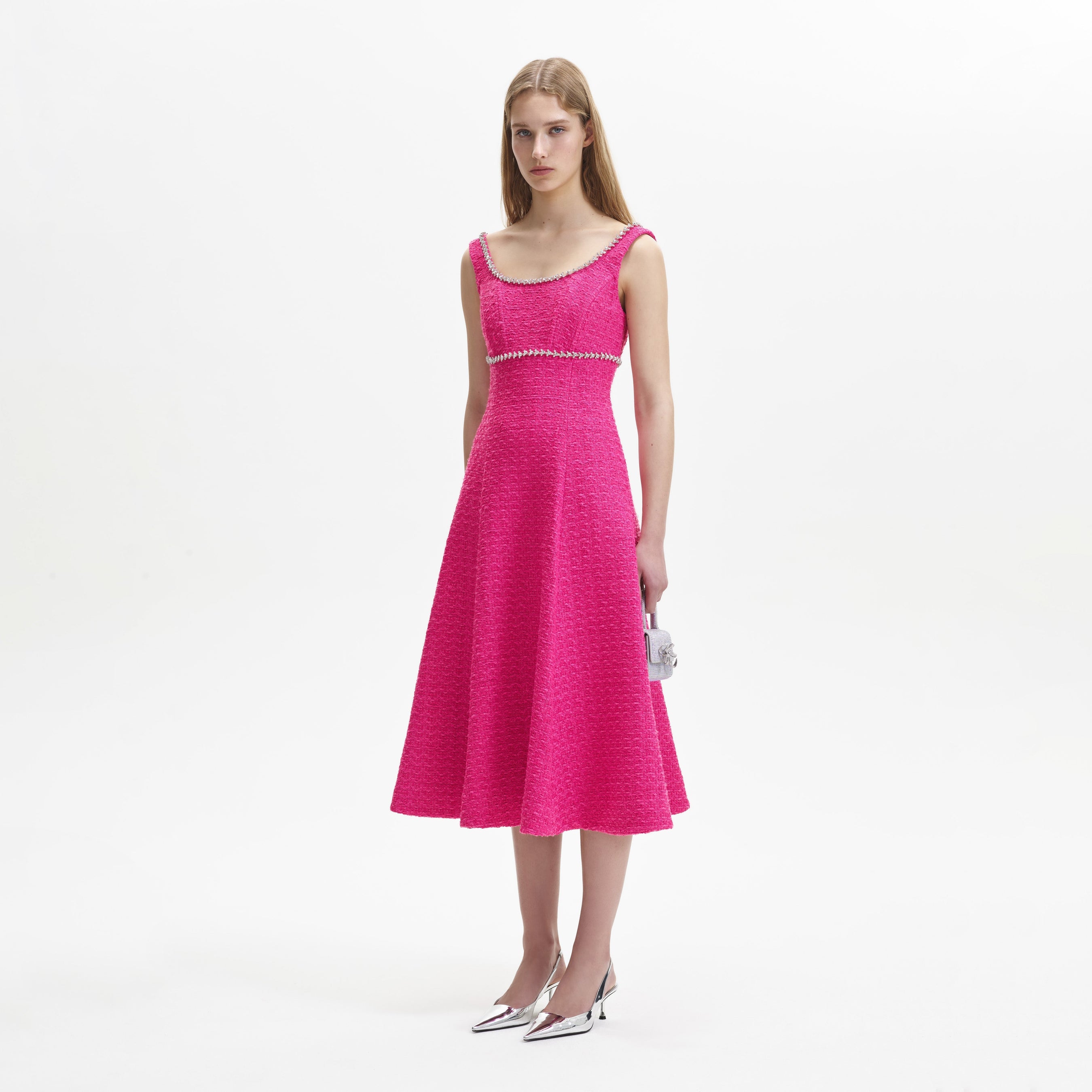 Fuchsia Boucle Midi Dress