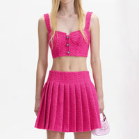 Fuchsia Boucle Pleated Mini Skirt