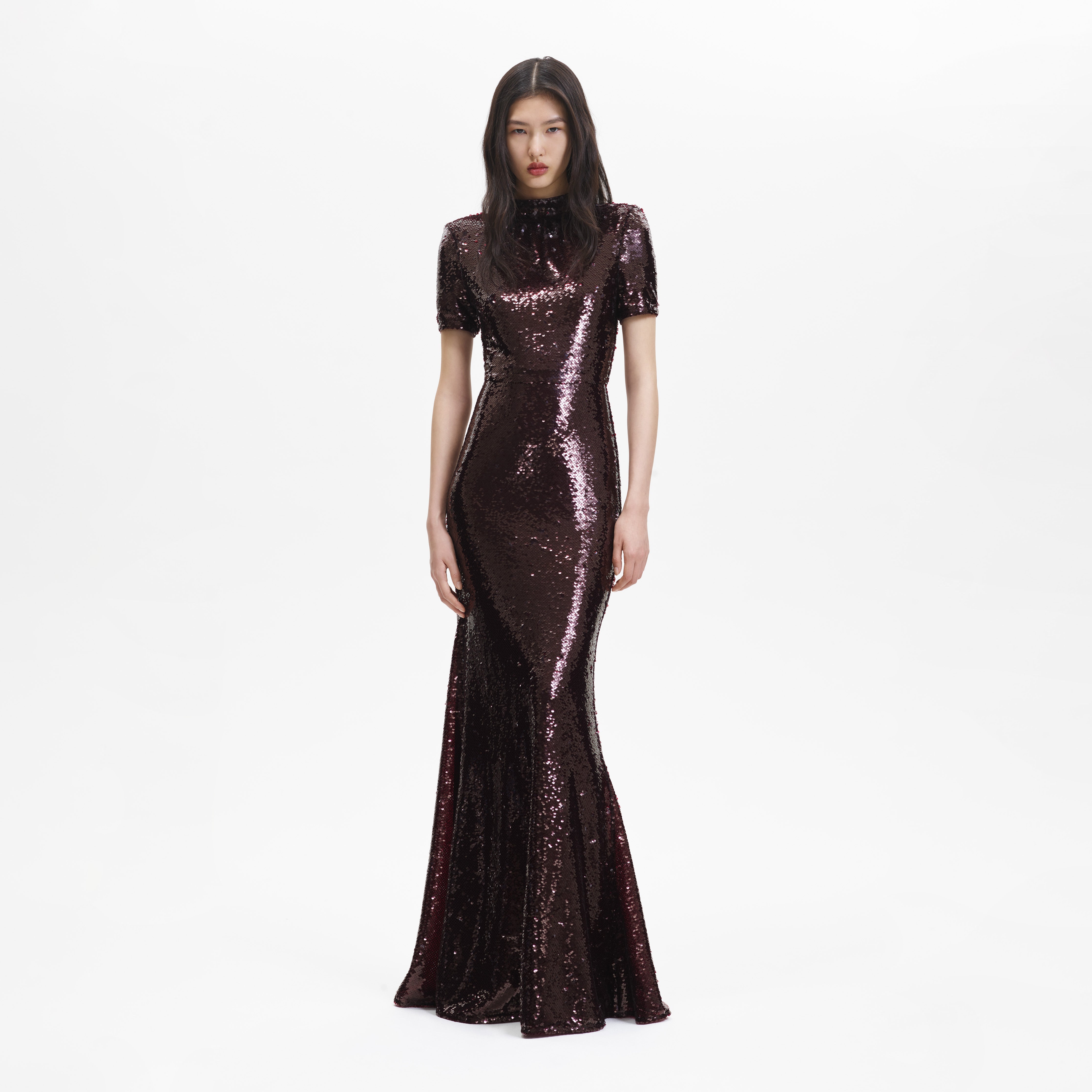 Brown Sequin Maxi Dress – self-portrait-US